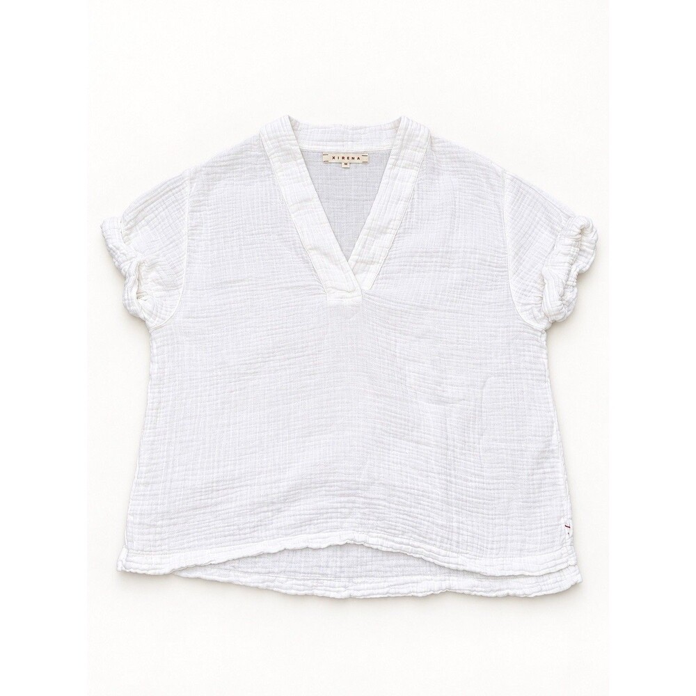 Xirena Avery White Cotton Gauze V Neck Boxy Top XS Made in USA